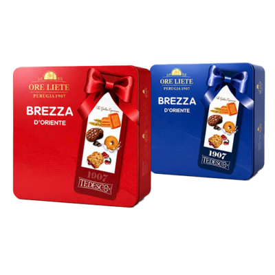 Bánh quy hộp thiếc mix vị nhân mứt Brezza Doriente 900g*8 (đỏ, xanh)